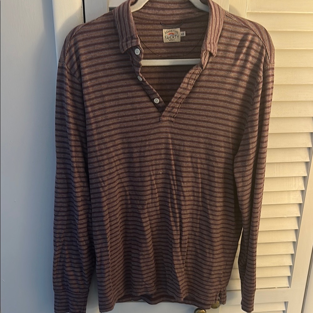 Faherty Men’s Striped Long Sleeve Polo Shirt